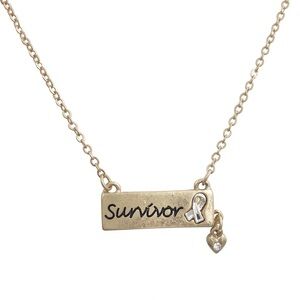 Survivor ANY Cancer Ribbon Simple Gold Dainty Bar Necklace